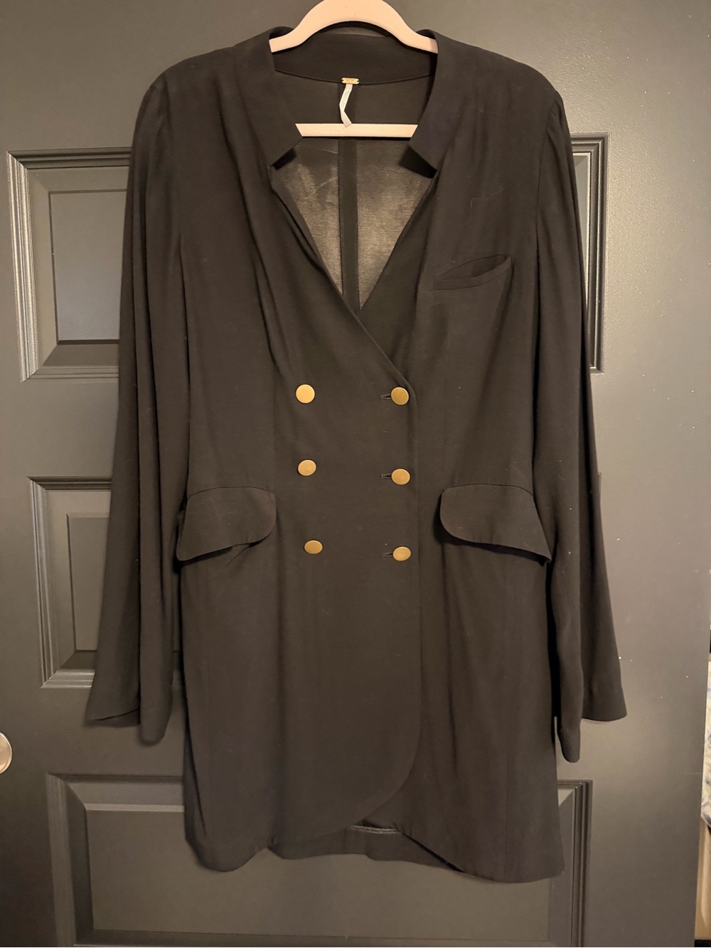 Free People Black Double-Breasted Blazer dress with Gold Buttons